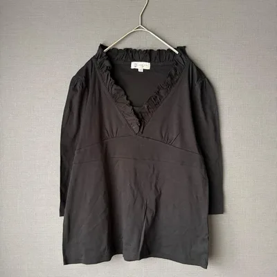 【大きめ】MKミッシェルクラン 7分袖カットソー フリルネック 黒 42(XL)