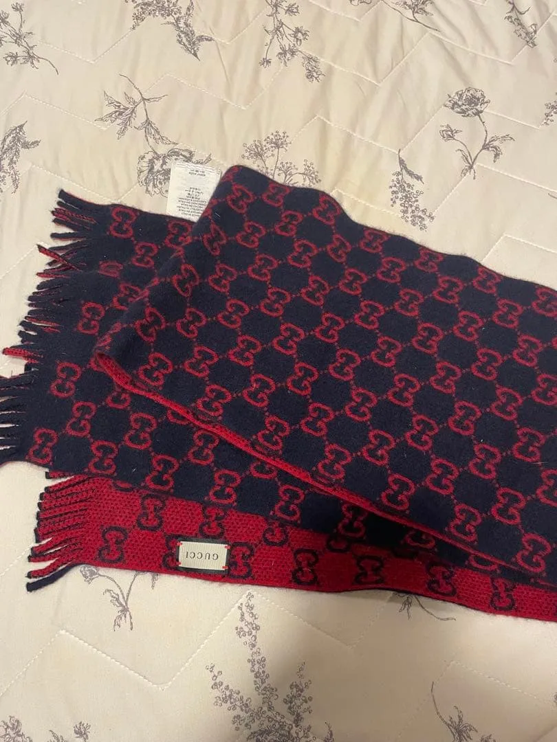 GUCCI GGパターン マフラー ネイビー/レッド