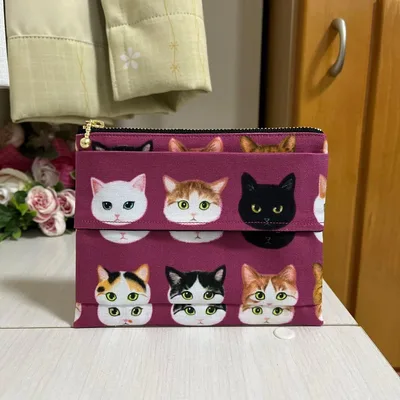 猫柄 ねこ ネコ リアルねこ 猫の顔 ティッシュケース 付き サニタリーポーチ