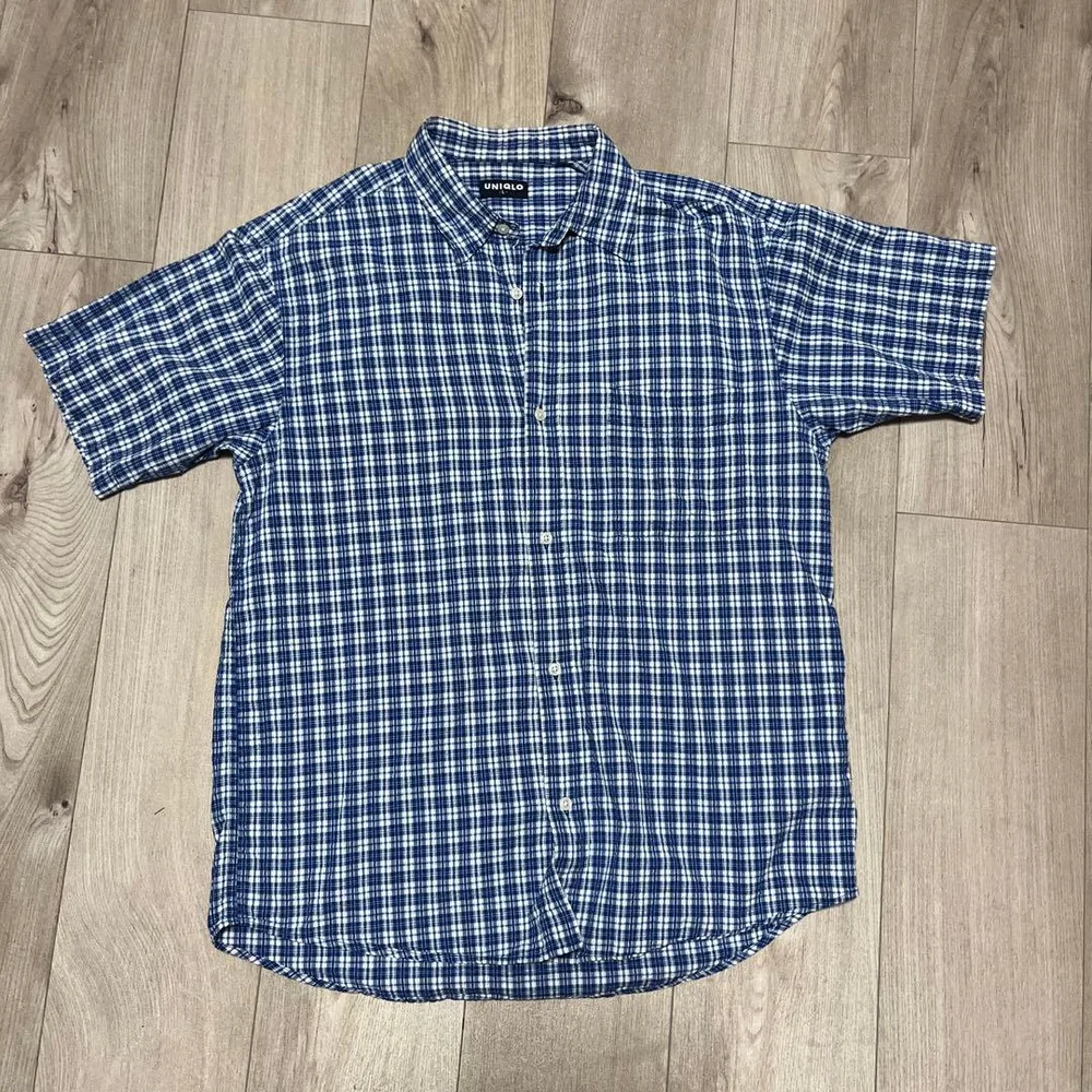 OLDUNIQLO 半袖チェックシャツ ブルー L