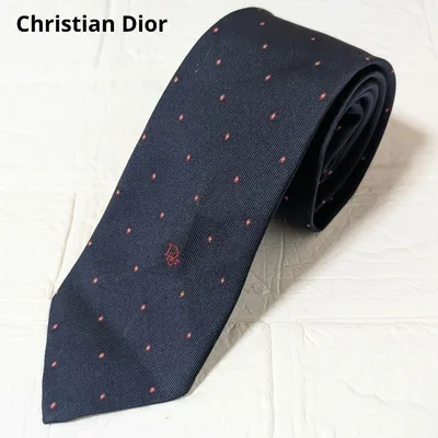 定番カラー Dior ネクタイ ネイビー シルク ロゴ 赤 ドット