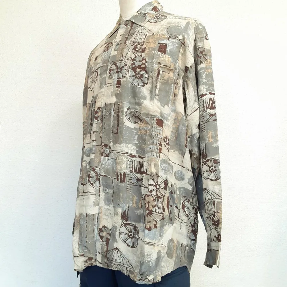 美品△NICOLE ニコル 長袖シャツ Mサイズ グレー 90s 日本製 総柄