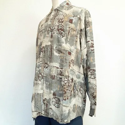 美品△NICOLE ニコル 長袖シャツ Mサイズ グレー 90s 日本製 総柄