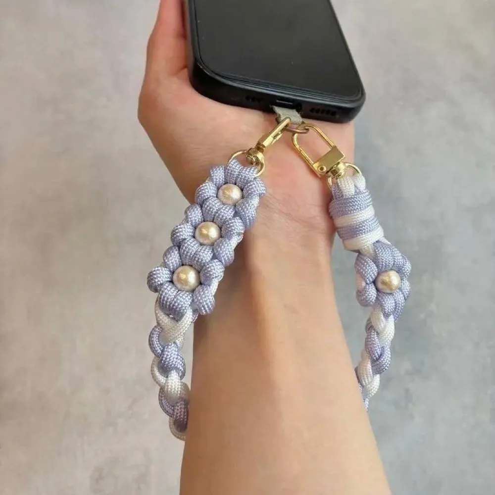 お花 ハンドストラップ スマホ パール ラベンダー ホワイト パープル