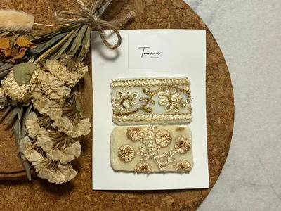 ハンドメイド インド刺繍リボンパッチンピン 2本セット