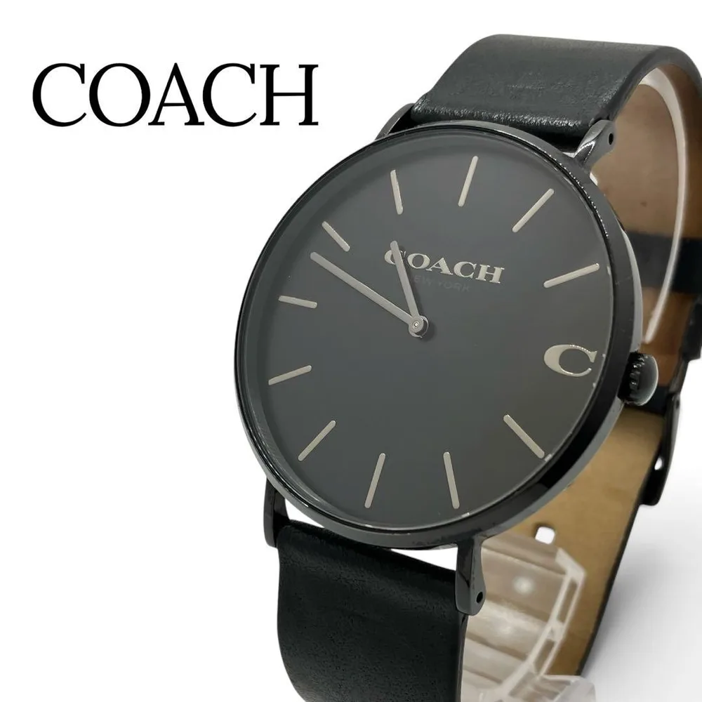 COACH 腕時計 稼働品 クォーツ ラウンド ブラック 黒 ロゴ 男女兼用