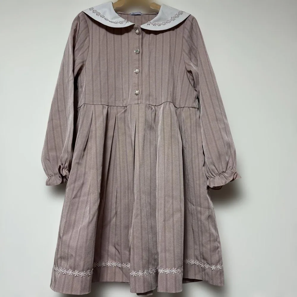 axes kids ストライプ柄ワンピース パール調ボタン アクシーズファム