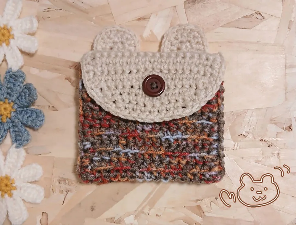 ハンドメイド くま耳 かぎ針編み ポーチ