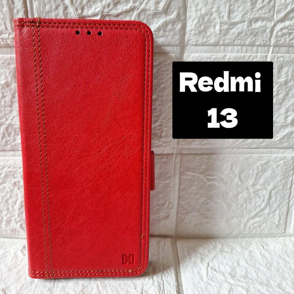スマホケース Redmi 13 手帳型 カバー レッド カード収納 スタンド機能