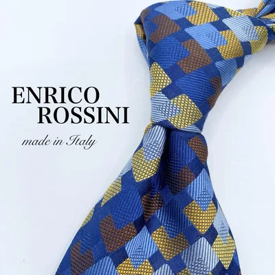 【極美品】ENRICO ROSSINI 幾何学模様 ネイビー ゴールド ネクタイ