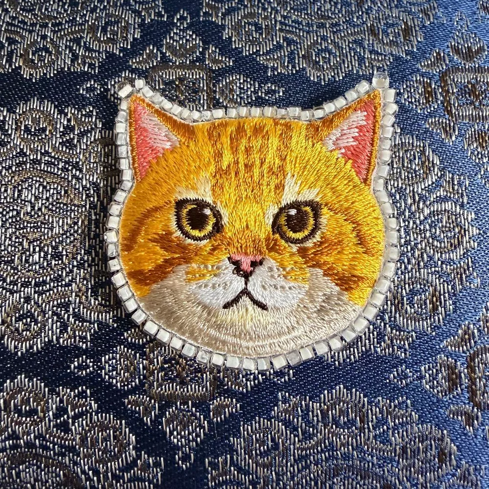 猫 ビーズ 刺繍 ブローチ 茶トラ