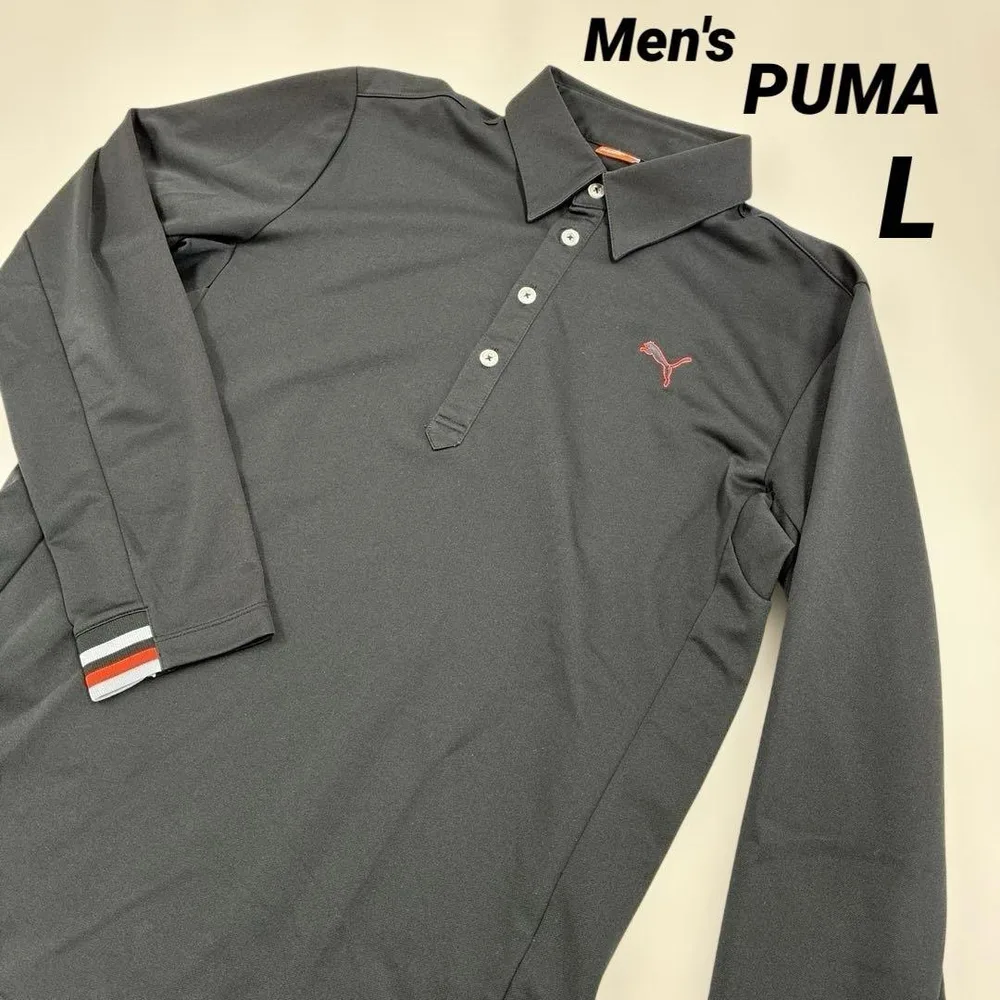 【美品】PUMA メンズ ゴルフ 長袖ポロシャツ ブラック L