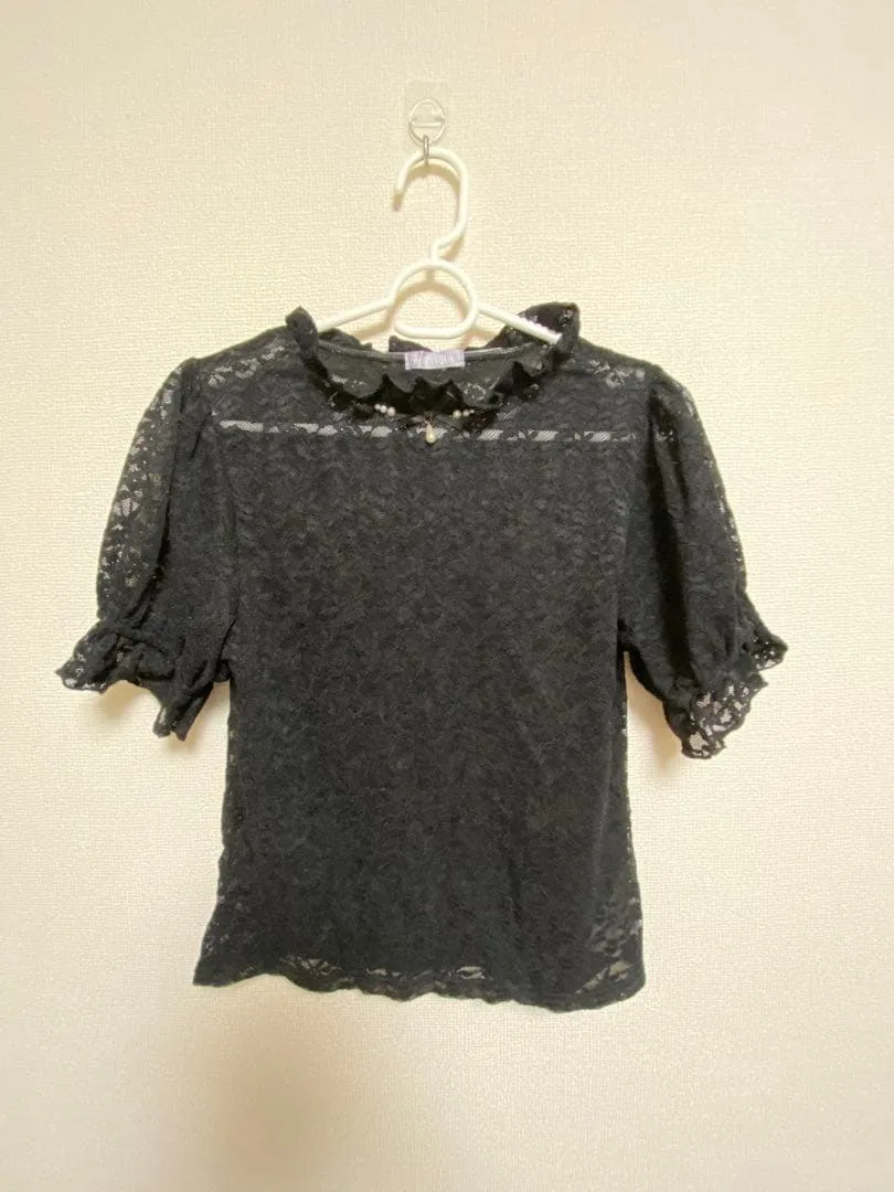 レース 半袖ブラウス ブラック M axes femme