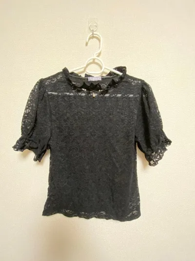 レース 半袖ブラウス ブラック M axes femme