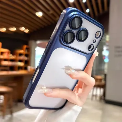 iPhone17ProMaxケース ネイビー メッキ ハードケース シンプル