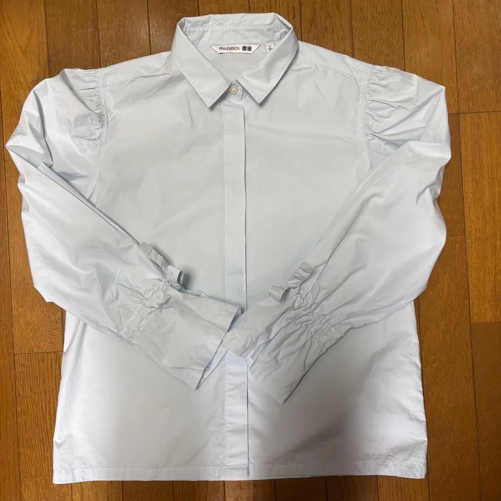 UNIQLO×JW ANDERSON ギャザースリーブシャツ ブルー Lサイズ