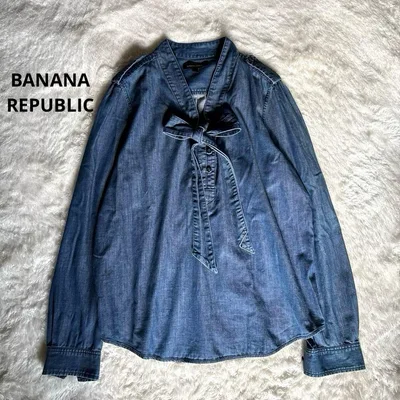 BANANA REPUBLIC デニムブラウス ボウタイリボン M