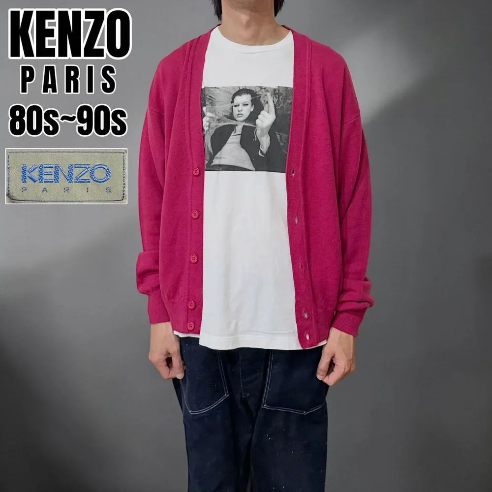 希少 美品 80s~90s KENZO 厚手 ウール ニット カーディガン
