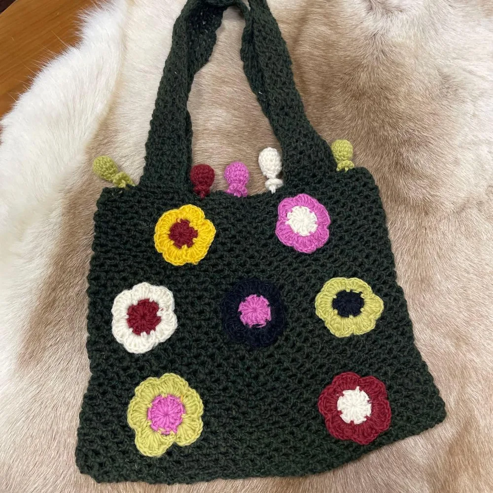 ハンドメイド クロシェ編み 花柄 トートバッグ