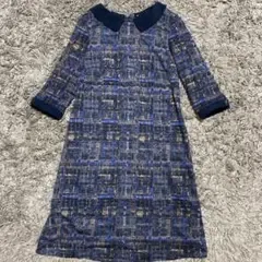 組曲 (S) 美品✨ひざ丈ワンピース チェック柄 丸襟 七分袖