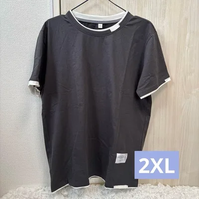 フェイクレイヤード Tシャツ チャコール 2XL オーバーサイズ 重ね着風 新品