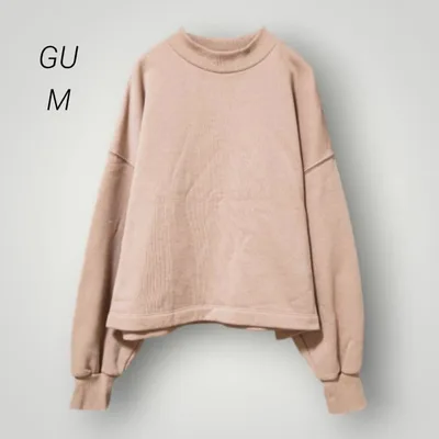 ジーユー GU モックネックスウェット【M】ベージュ トレーナー 裏起毛 脚長
