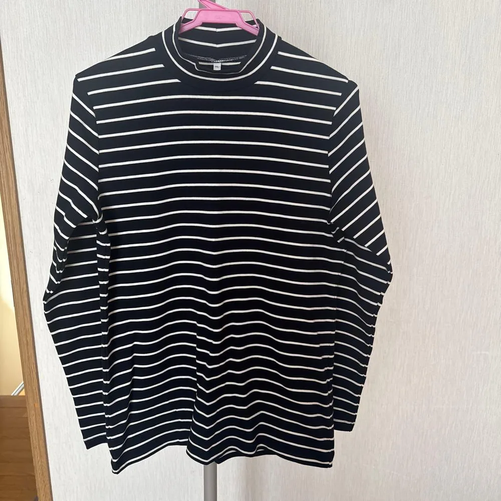 無印良品 ボーダー 長袖Tシャツ ブラック XL