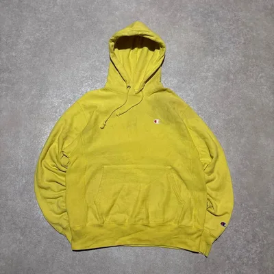 Champion リバースウィーブ パーカー L相当 イエロー 刺繍ロゴ