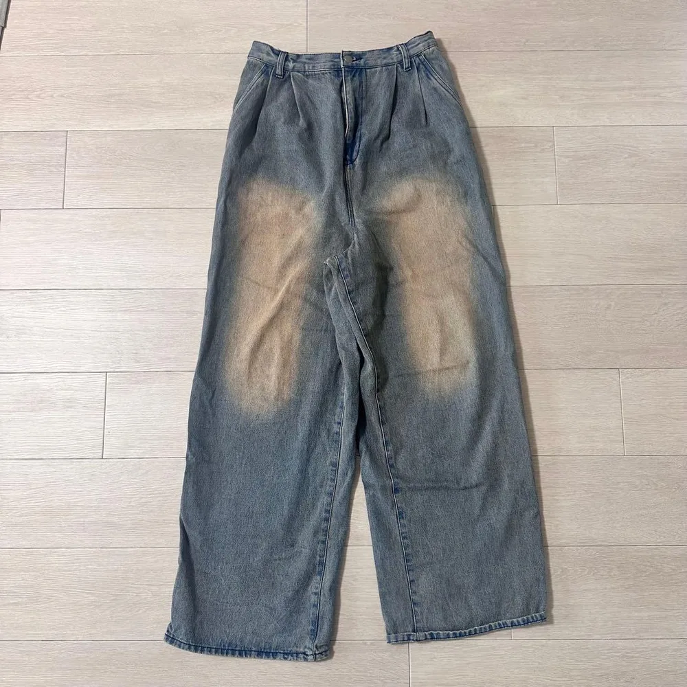 【着画あり】ケミカルウォッシュ ワイドデニムパンツ