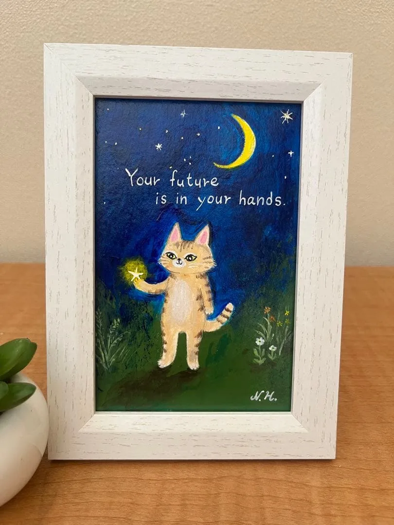 星を掴む猫☆アクリル画☆原画