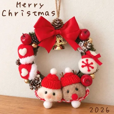 羊毛フェルト ハムスター クリスマス リース