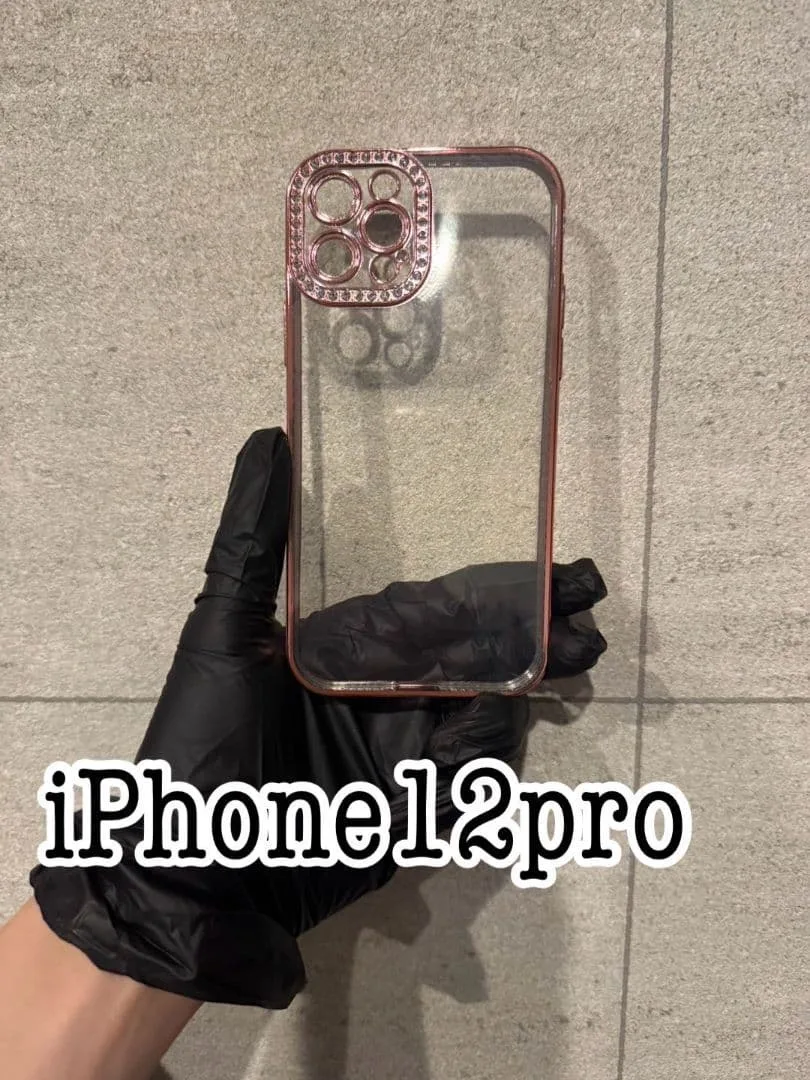 iPhone12pro เคสใส Rhinestone สีชมพู