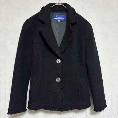 美品 バーバリーブルーレーベル ウールツイードジャケット 38 黒 英国製生地