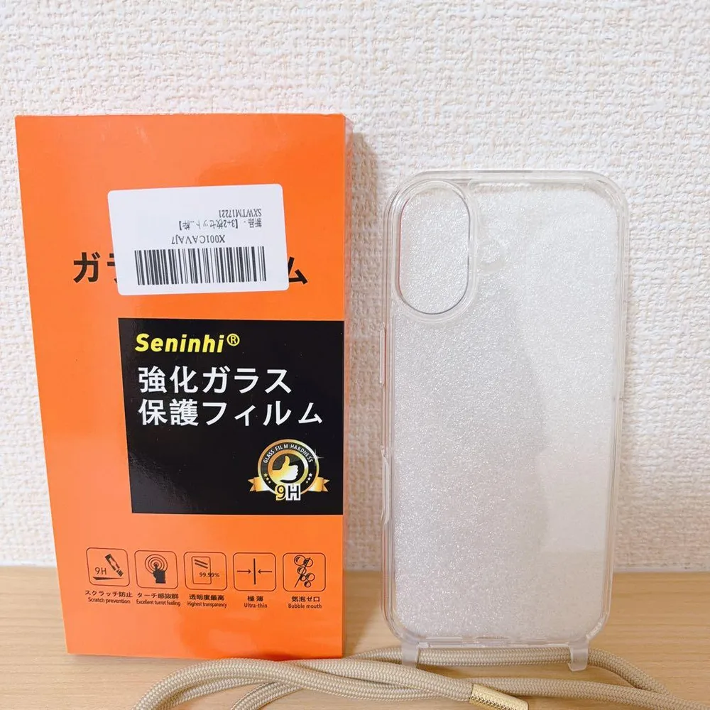 iPhone17 ストラップ付き クリアケース 強化ガラス保護フィルム
