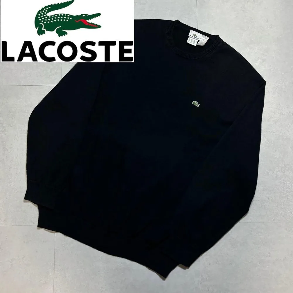LACOSTE クルーネックニットセーター 黒 ロゴ刺繍 メンズ ラコステ