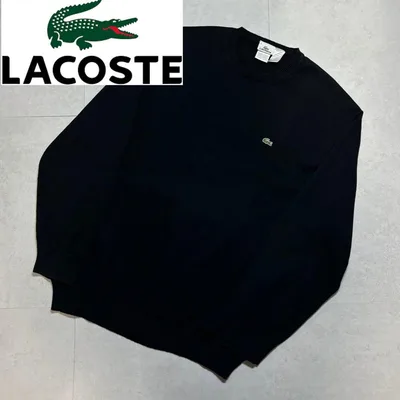 LACOSTE クルーネックニットセーター 黒 ロゴ刺繍 メンズ ラコステ