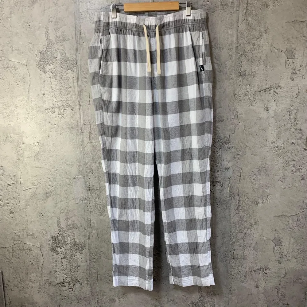 B4236古着 チェックパンツ パジャマパンツ グレー 白 90s Y2K