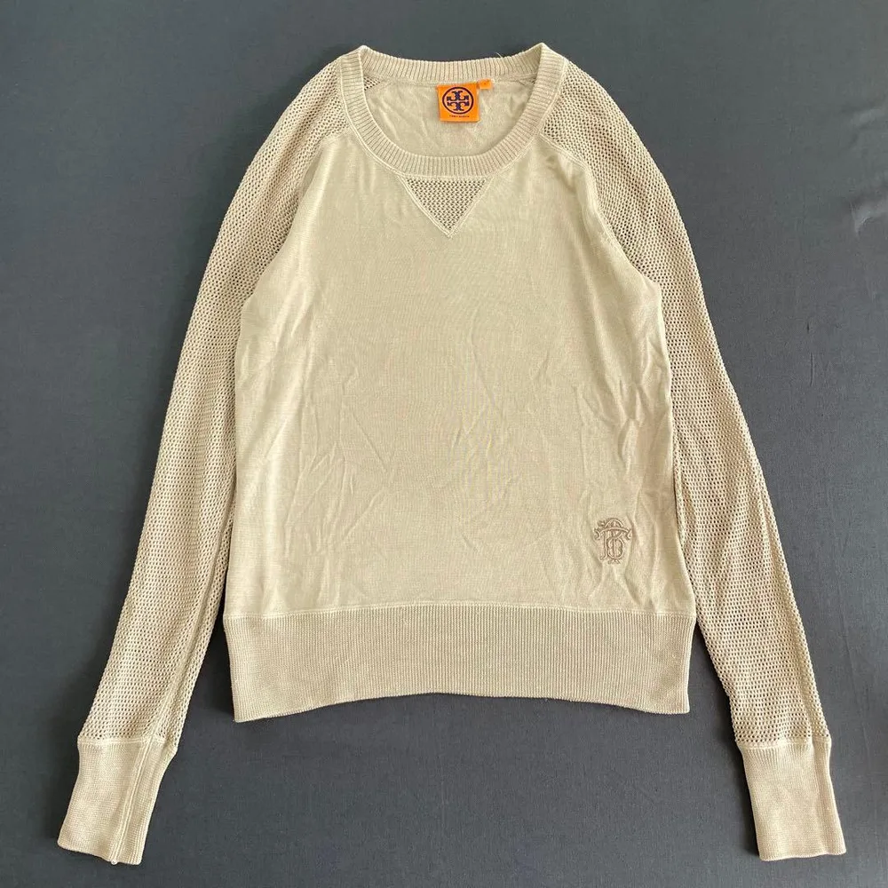 TORY BURCH トリーバーチ シルク100%ニット ロゴ刺繍 ベージュ
