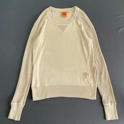 TORY BURCH トリーバーチ シルク100%ニット ロゴ刺繍 ベージュ