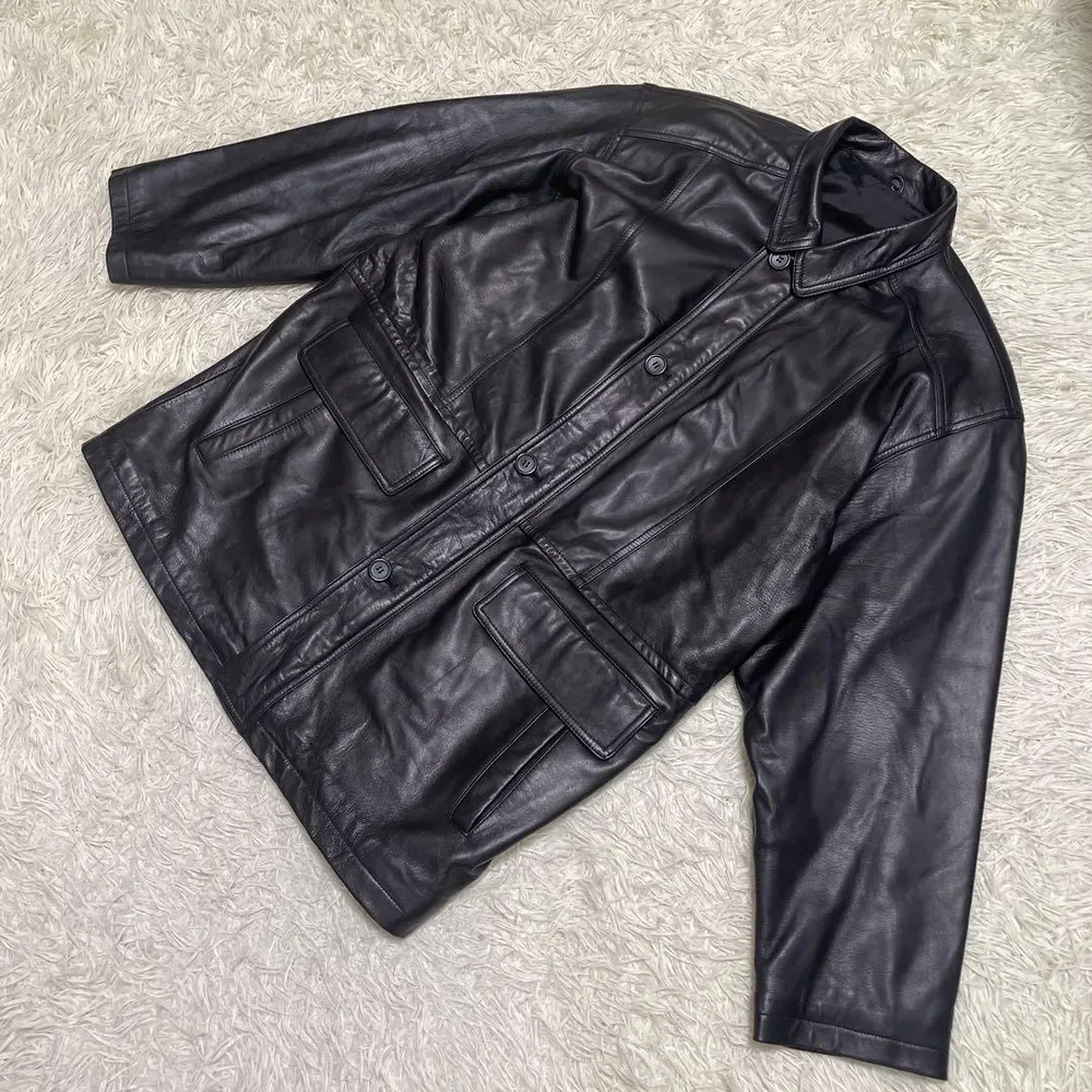 美品 レザージャケット 黒 羊革 イタリアラム皮 メンズ Lサイズ