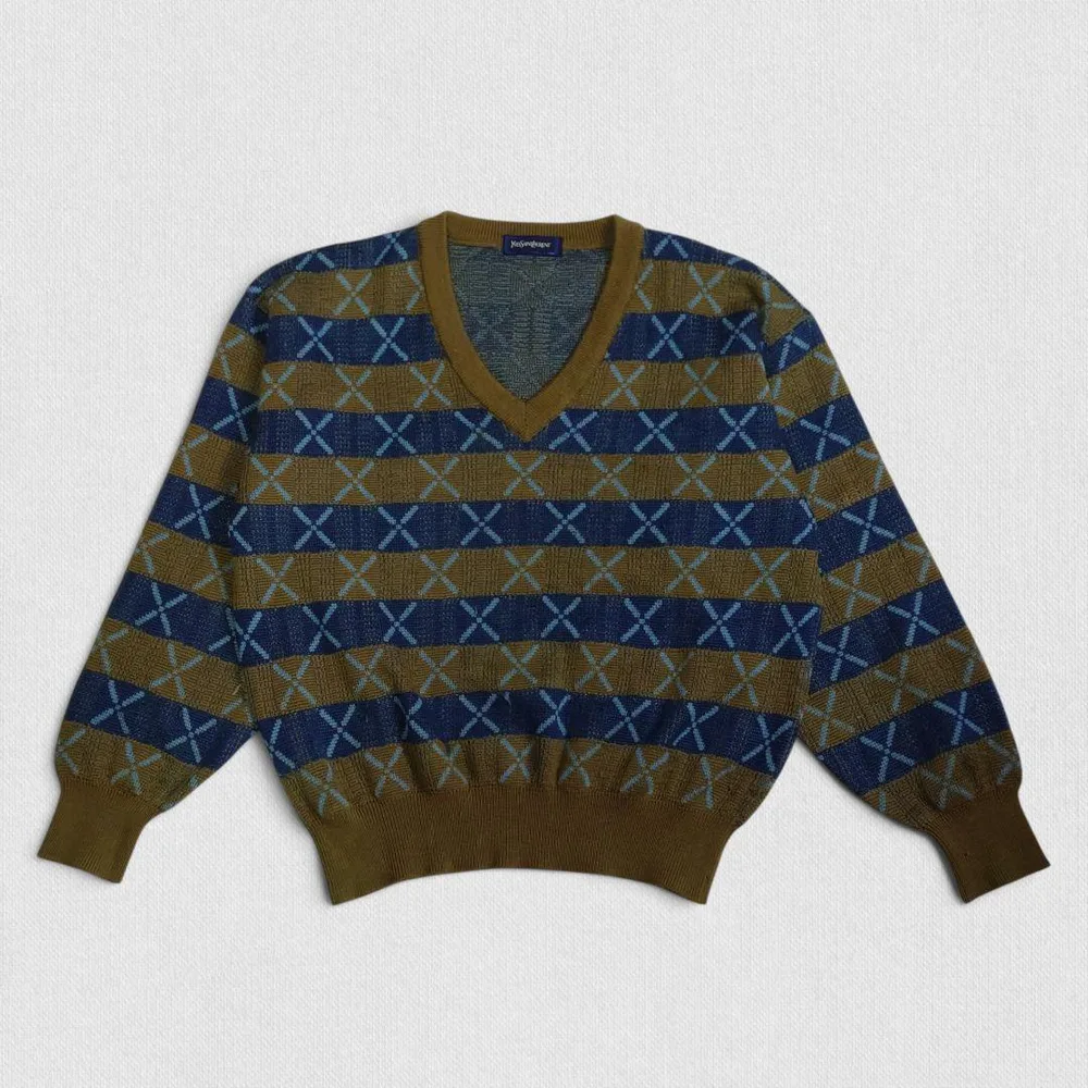 Yves Saint Laurent ボーダー Vネック ニット L