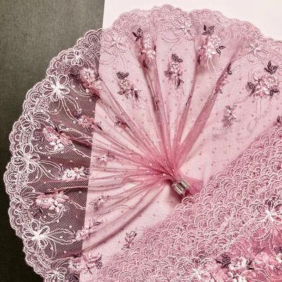 大人可愛い♡ピンクカラーのお花刺繍チュールレース 1.47m N-692