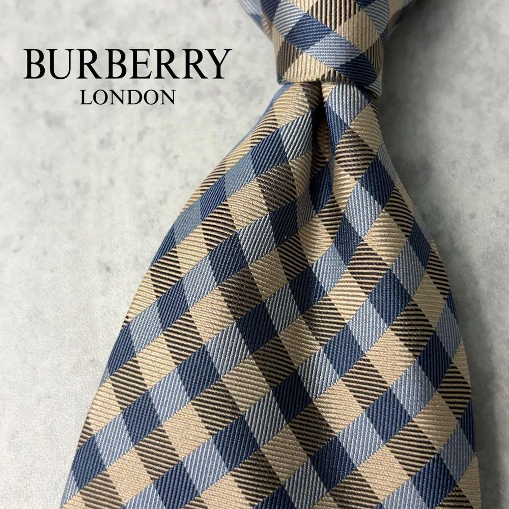 美品 BURBERRY LONDON ジャガード ギンガムチェック ネクタイ