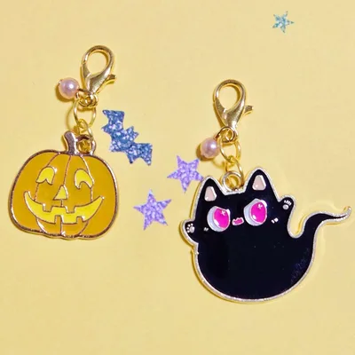 【ハロウィンチャーム】ハンドメイド ビーズ イヤリング お化け 猫 カボチャ