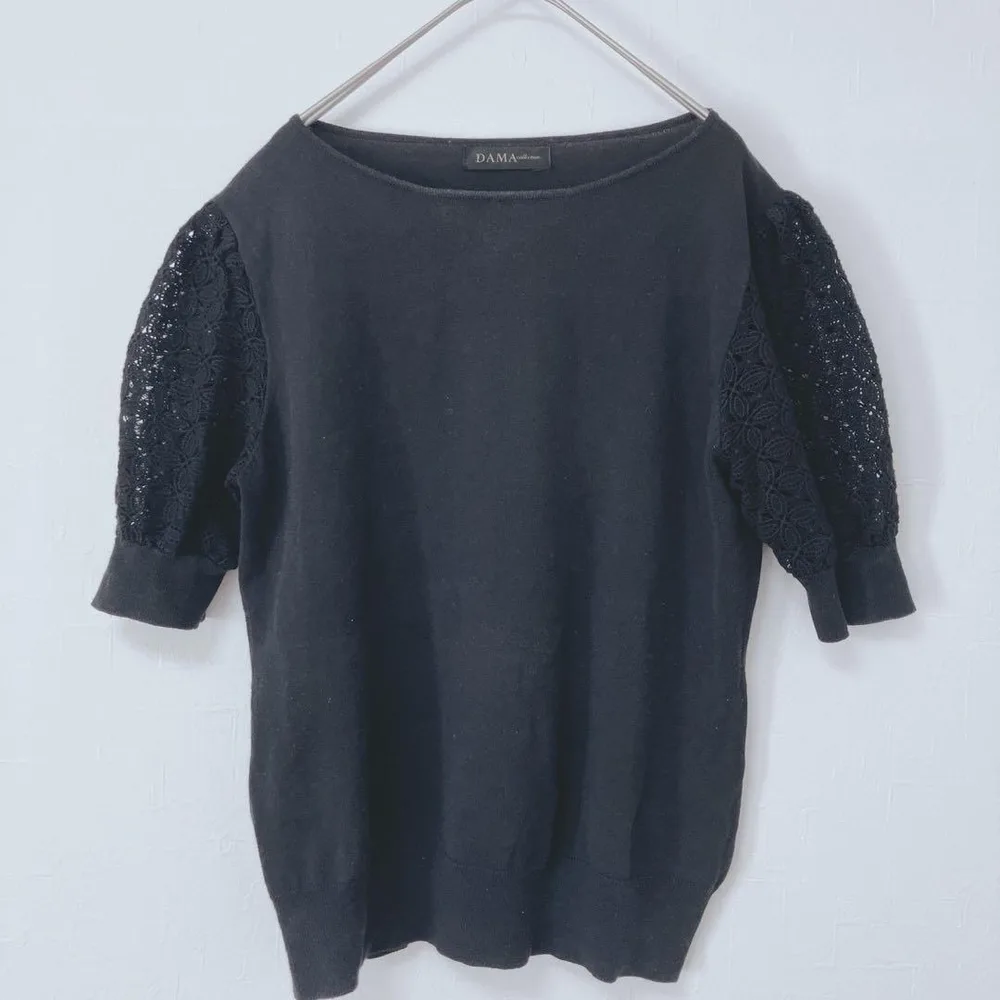 DAMA collection 半袖 ニット 袖レース セーター ブラック L