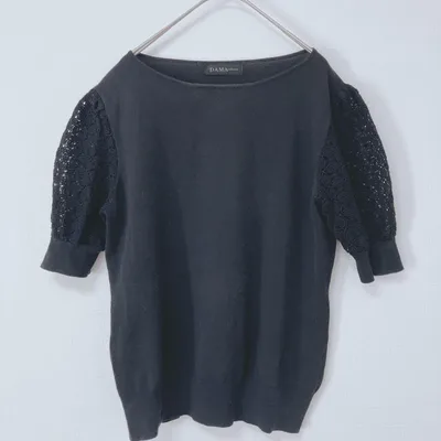 DAMA collection 半袖 ニット 袖レース セーター ブラック L
