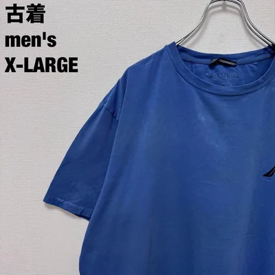古着 NAUTICA ノーティカ Tシャツ 刺繍ロゴ シンプル ブルー 青 XL