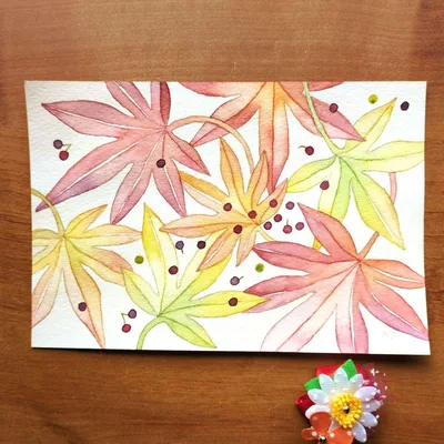 もみじ(透明水彩画)(原画)インテリアアート 一点物