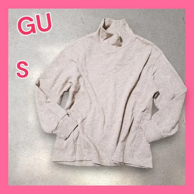 GU ジーユー ニット セーター 長袖 S ベージュ ハイネック タートルネック