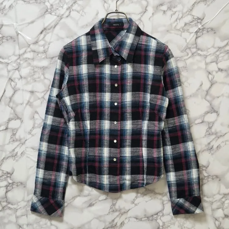 【COMME CA ISM】 長袖ネルシャツ (L) チェック柄 ネイビー系